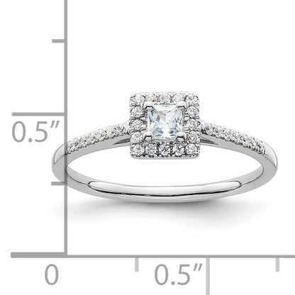 14K White Gold Halo Plus (Holds 1/4 Carat (3.00mm) Princess Center) 1/6 Diamond Semi Mount Engagement Ring