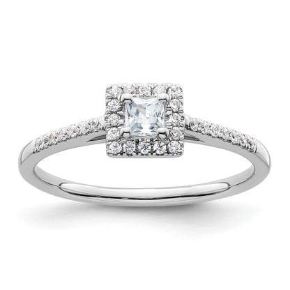14K White Gold Halo Plus (Holds 1/4 Carat (3.00mm) Princess Center) 1/6 Diamond Semi Mount Engagement Ring