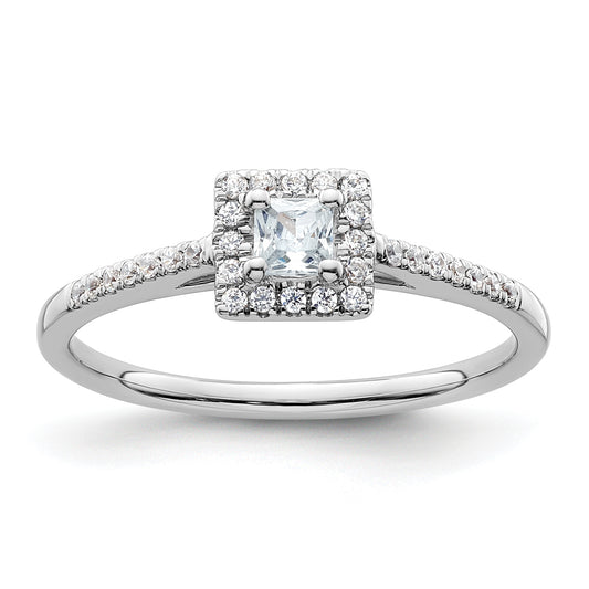 14K White Gold Halo Plus (Holds 1/4 Carat (3.00mm) Princess Center) 1/6 Diamond Semi Mount Engagement Ring
