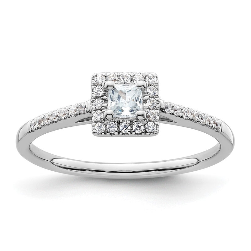14K White Gold Halo Plus (Holds 1/4 Carat (3.00mm) Princess Center) 1/6 Diamond Semi Mount Engagement Ring