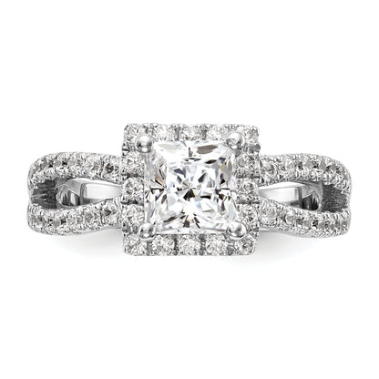 14K White Gold True Origin 3/4 Carat Lab Grown Diamond Vs/Si D E F Semi Mount Princess Halo Engagement Ring