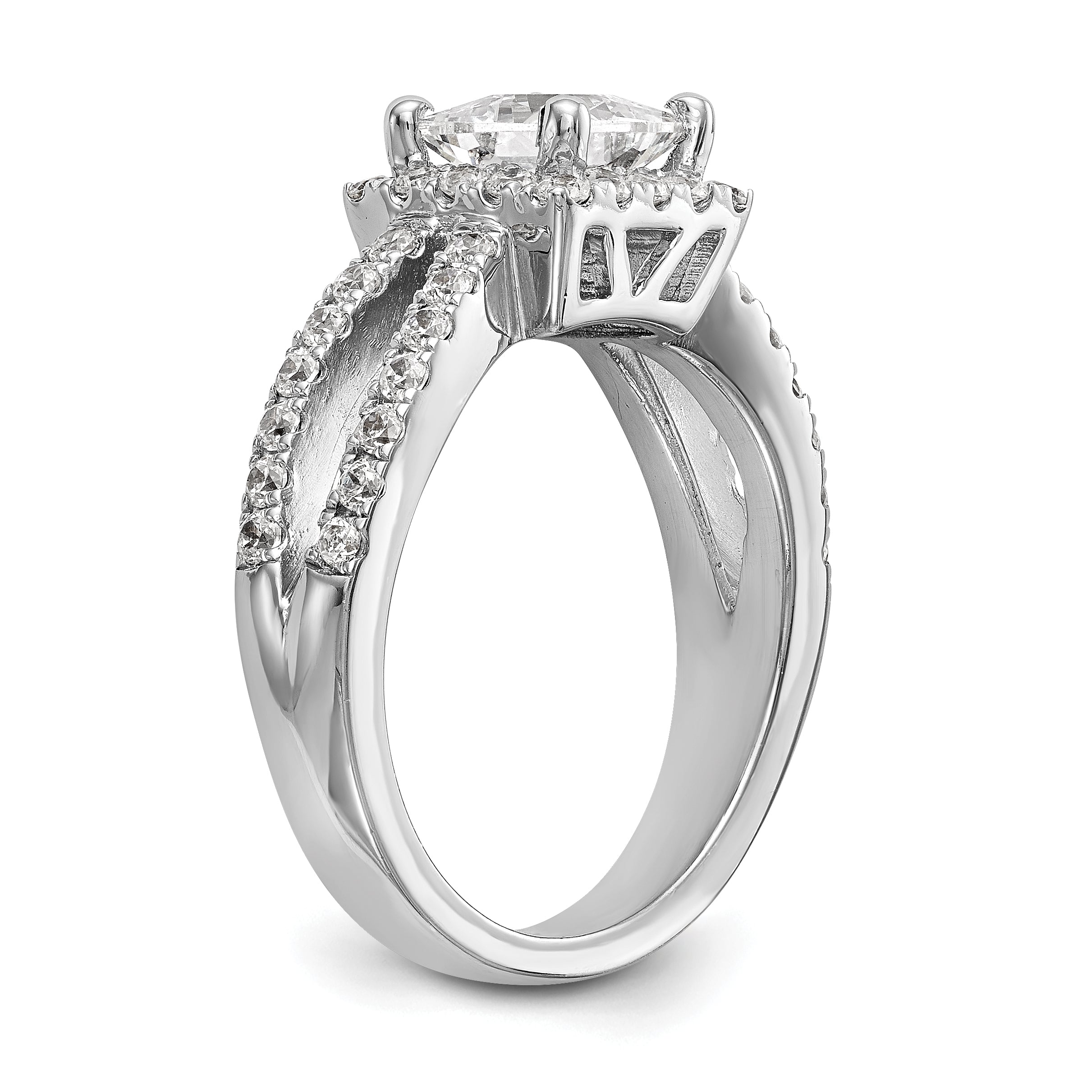 14K White Gold True Origin 3/4 Carat Lab Grown Diamond Vs/Si D E F Semi Mount Princess Halo Engagement Ring