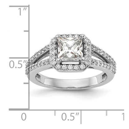 14K White Gold Halo Plus (Holds 1 carat (5.5mm) Princess Center) 1/2 carat Diamond Semi-Mount Engagement Ring