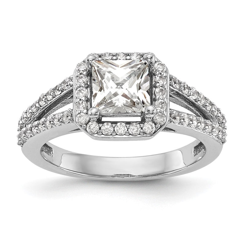 14K White Gold Halo Plus (Holds 1 carat (5.5mm) Princess Center) 1/2 carat Diamond Semi-Mount Engagement Ring