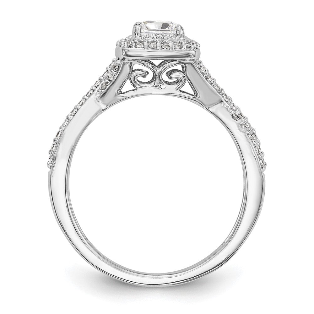 14K White Gold Halo Twist (Holds 1/3 Carat (3.8mm) Princess Center) Diamond Semi Mount Engagement Ring