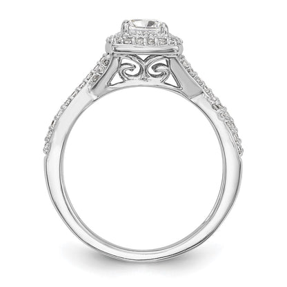 14K White Gold Halo Twist (Holds 1/3 Carat (3.8mm) Princess Center) Diamond Semi Mount Engagement Ring