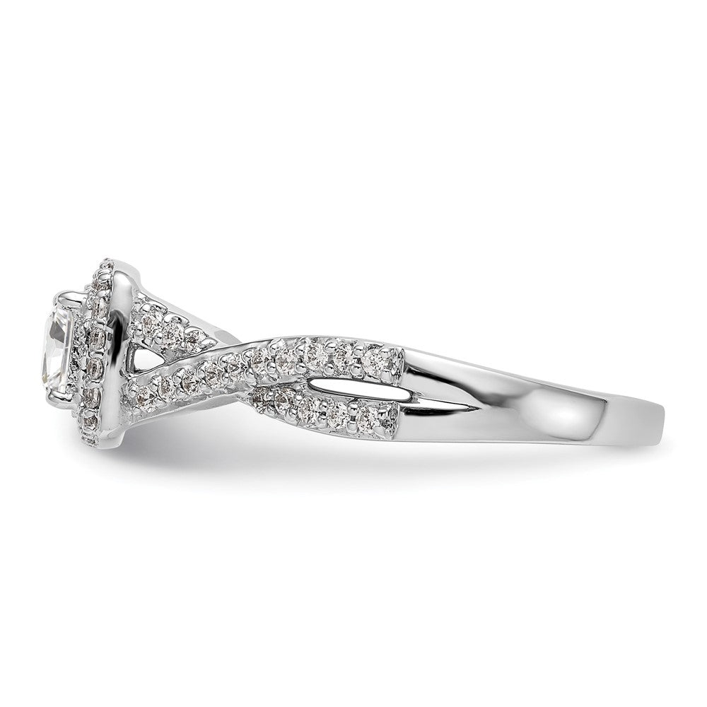 14K White Gold Halo Twist (Holds 1/3 Carat (3.8mm) Princess Center) Diamond Semi Mount Engagement Ring