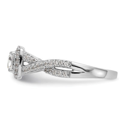 14K White Gold Halo Twist (Holds 1/3 Carat (3.8mm) Princess Center) Diamond Semi Mount Engagement Ring