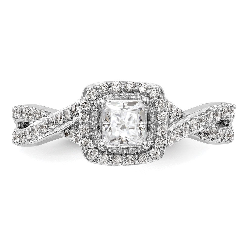 14K White Gold Halo Twist (Holds 1/3 Carat (3.8mm) Princess Center) Diamond Semi Mount Engagement Ring