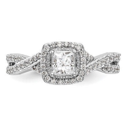 14K White Gold Halo Twist (Holds 1/3 Carat (3.8mm) Princess Center) Diamond Semi Mount Engagement Ring