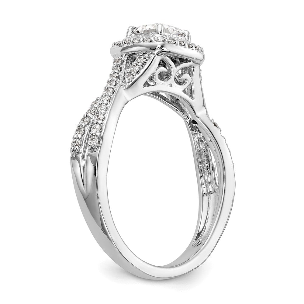 14K White Gold Halo Twist (Holds 1/3 Carat (3.8mm) Princess Center) Diamond Semi Mount Engagement Ring