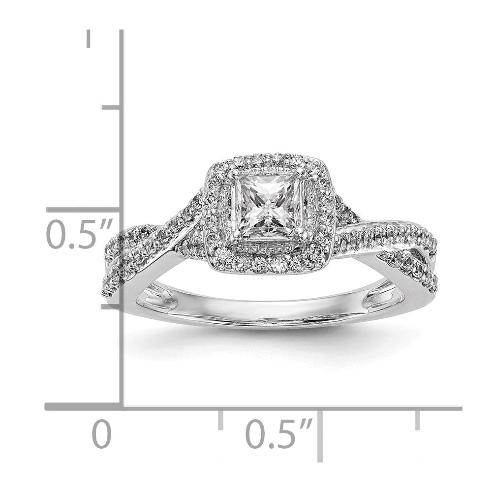 14K White Gold Halo Twist (Holds 1/3 Carat (3.8mm) Princess Center) Diamond Semi Mount Engagement Ring