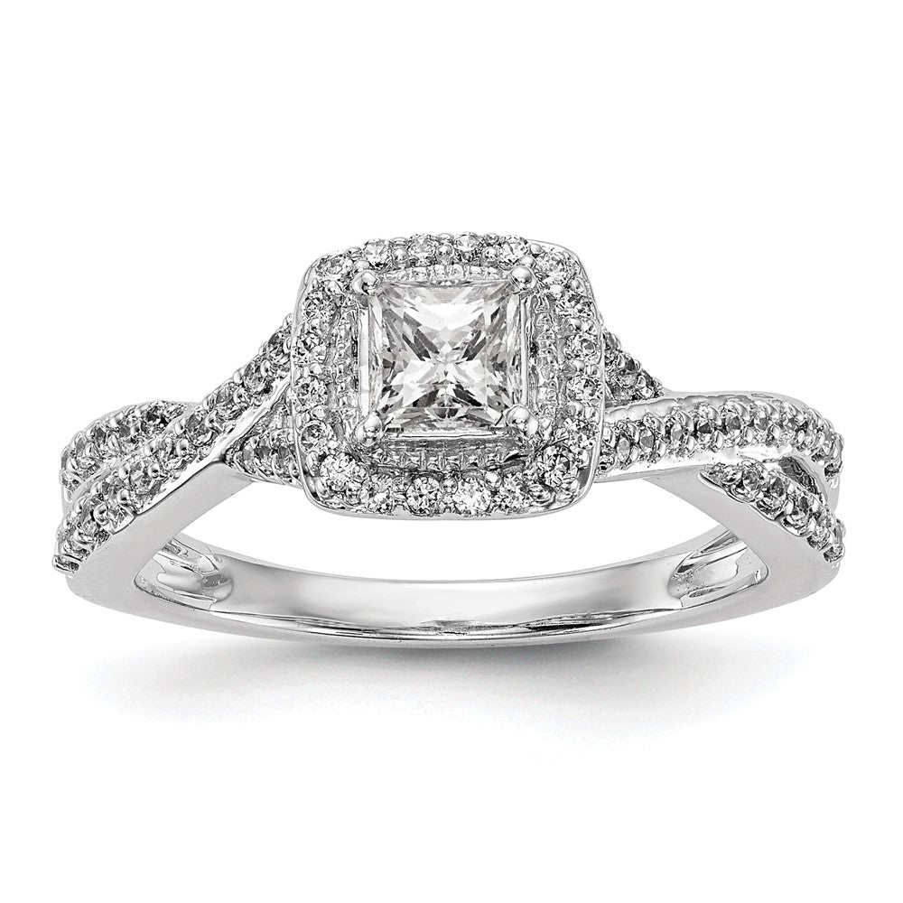 14K White Gold Halo Twist (Holds 1/3 Carat (3.8mm) Princess Center) Diamond Semi Mount Engagement Ring