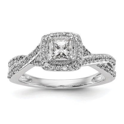 14K White Gold Halo Twist (Holds 1/3 Carat (3.8mm) Princess Center) Diamond Semi Mount Engagement Ring
