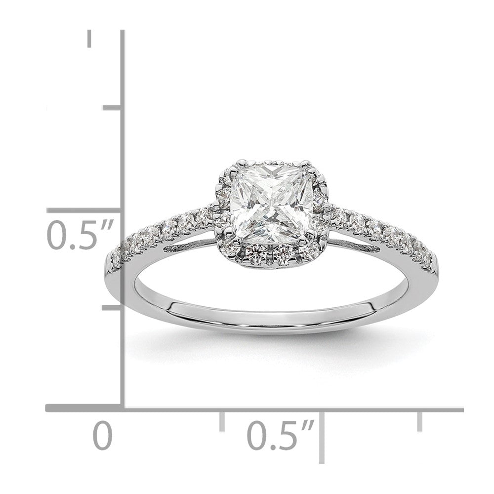14k White Gold 1/4 Ct. Lab Grown Diamond VS/SI+ G+ 3/4 Ct. Center Cushion Engagement Ring