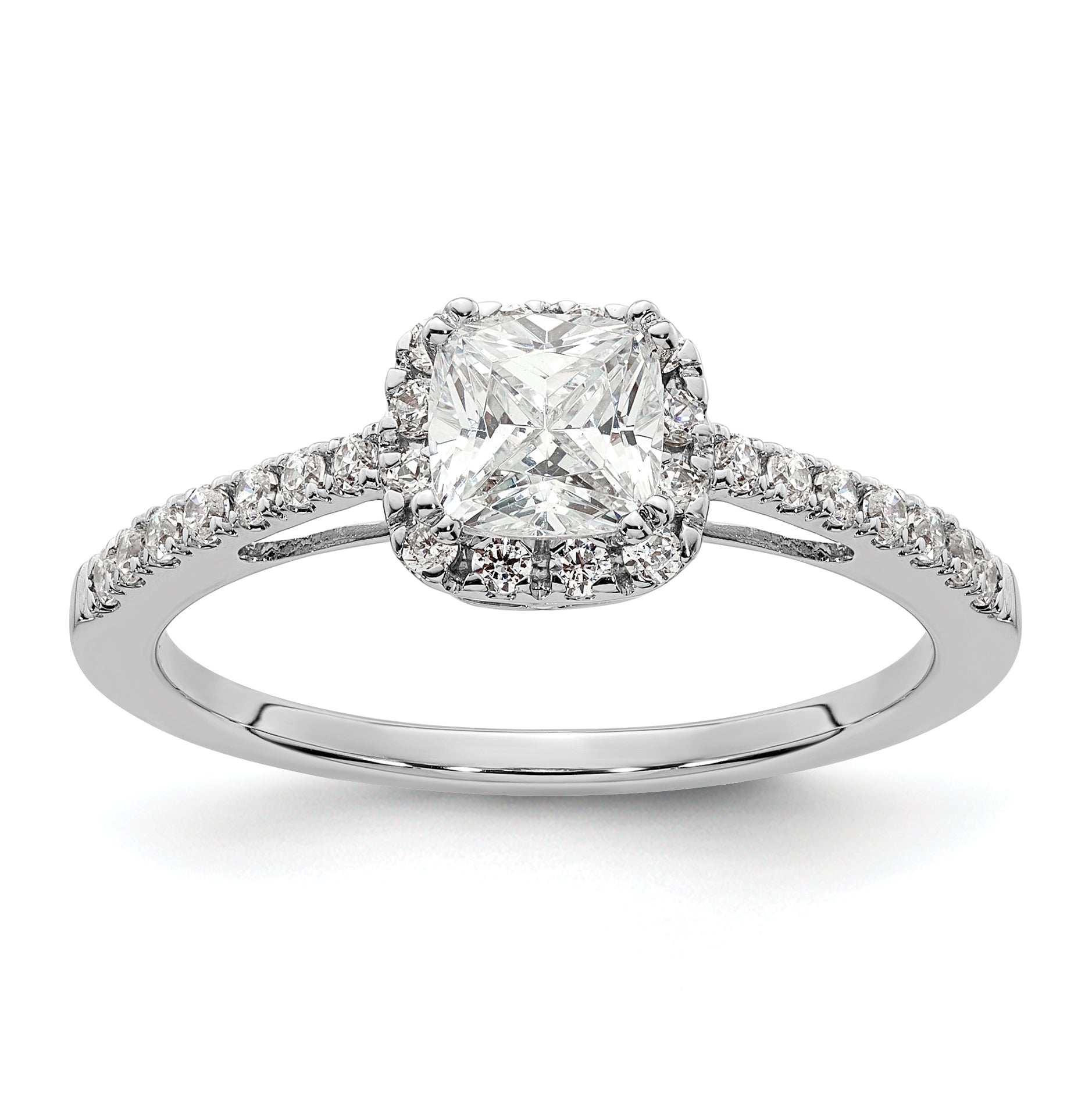 14k White Gold 1/4 Ct. Lab Grown Diamond VS/SI+ G+ 3/4 Ct. Center Cushion Engagement Ring