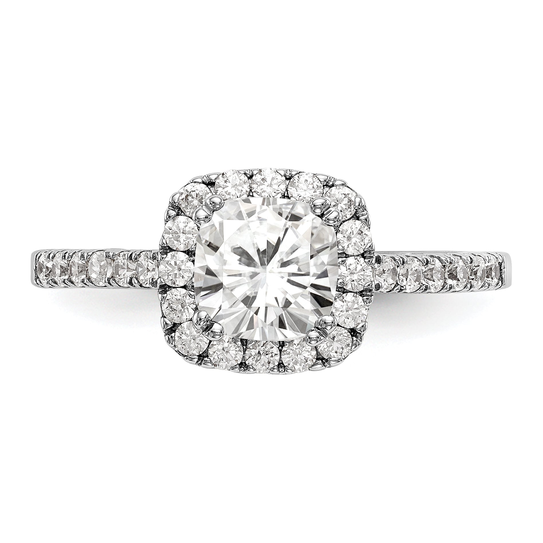 14k White Gold 3/8 Ct. Lab Grown Diamond VS/SI+ G+ 7/8 Ct. Center Cushion Engagement Ring