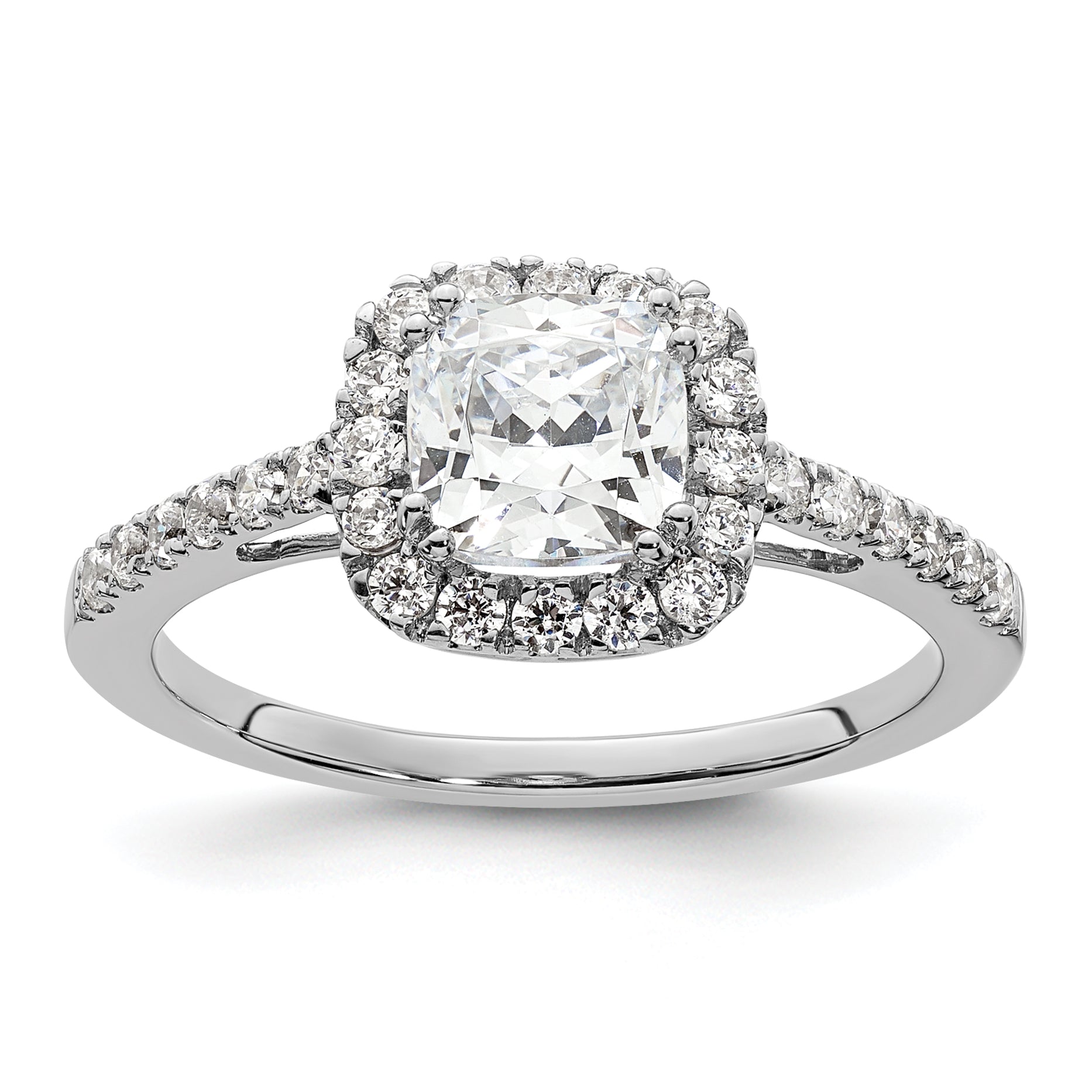 14k White Gold 3/8 Ct. Lab Grown Diamond VS/SI+ G+ 7/8 Ct. Center Cushion Engagement Ring