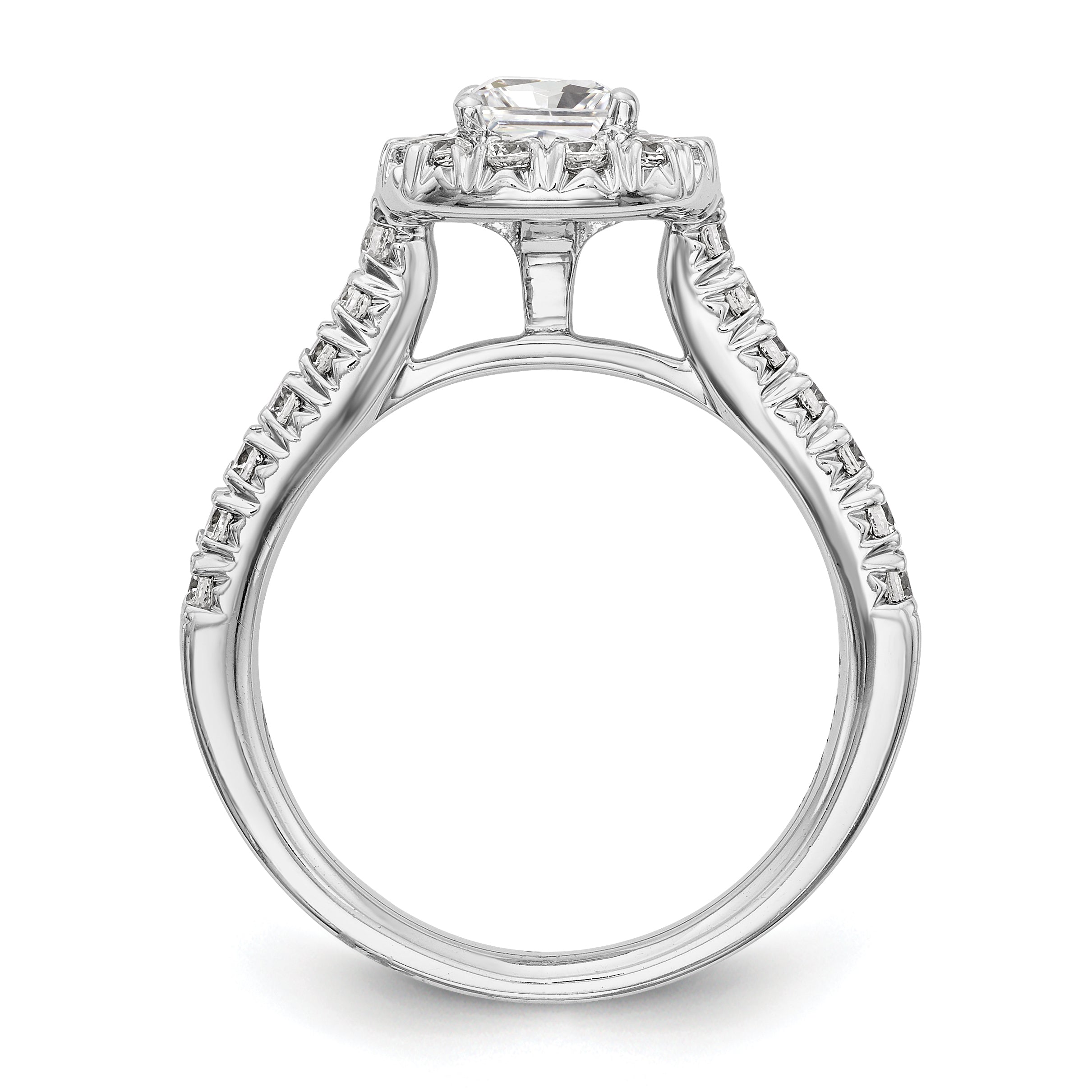 14K White Gold Halo Plus (Holds 1/2 Carat (4.8mm) Cushion Center) 3/4 Diamond Semi Mount Engagement Ring