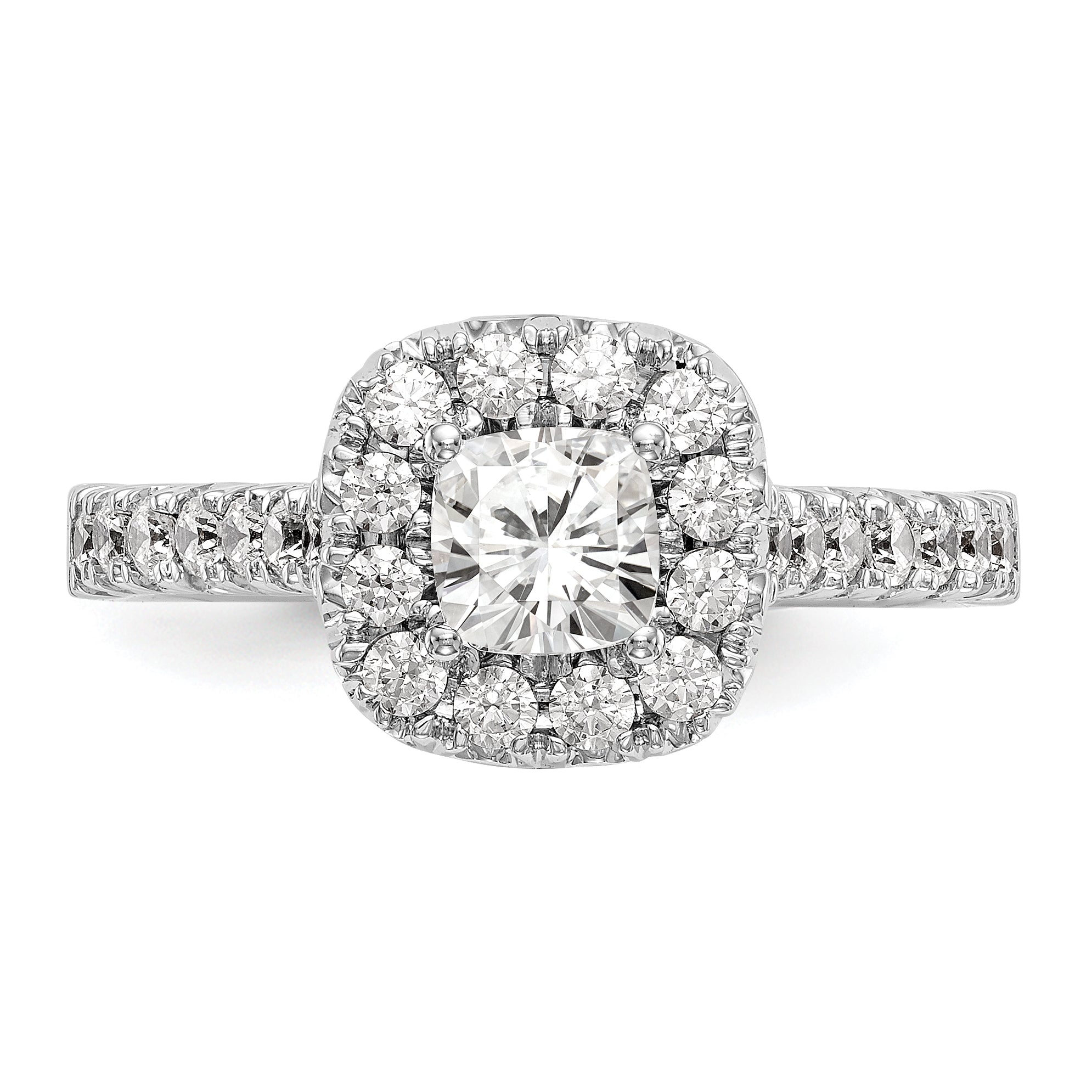 14K White Gold Halo Plus (Holds 1/2 Carat (4.8mm) Cushion Center) 3/4 Diamond Semi Mount Engagement Ring