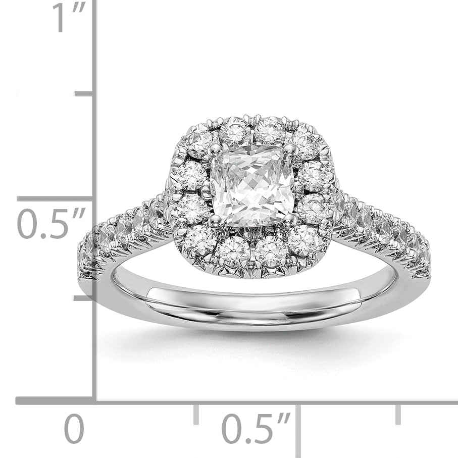 14K White Gold Halo Plus (Holds 1/2 Carat (4.8mm) Cushion Center) 3/4 Diamond Semi Mount Engagement Ring