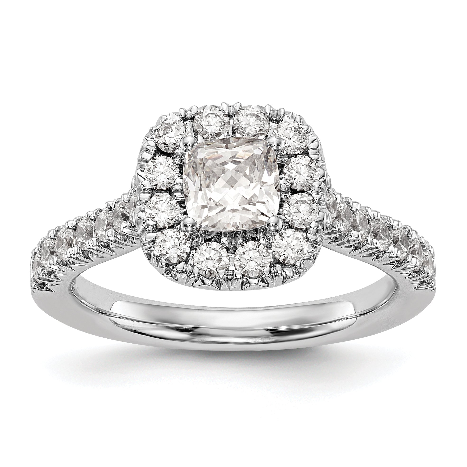 14K White Gold Halo Plus (Holds 1/2 Carat (4.8mm) Cushion Center) 3/4 Diamond Semi Mount Engagement Ring