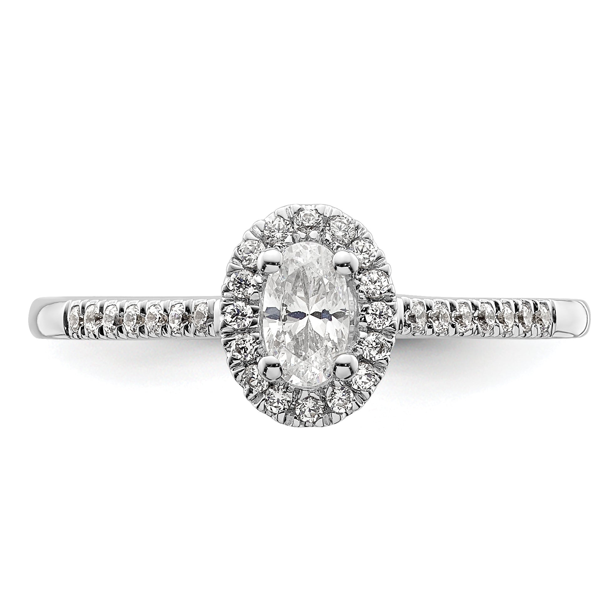 14K White Gold Halo Plus (Holds 1/4 Carat (5.0X3.5mm) Oval Center) 1/6 Diamond Semi Mount Engagement Ring