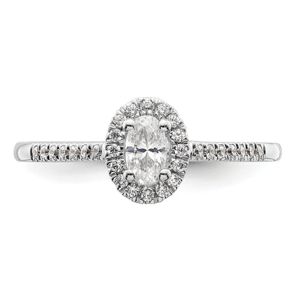14K White Gold Halo Plus (Holds 1/4 Carat (5.0X3.5mm) Oval Center) 1/6 Diamond Semi Mount Engagement Ring