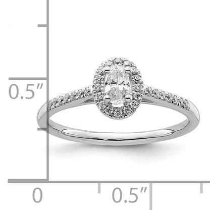14K White Gold Halo Plus (Holds 1/4 Carat (5.0X3.5mm) Oval Center) 1/6 Diamond Semi Mount Engagement Ring