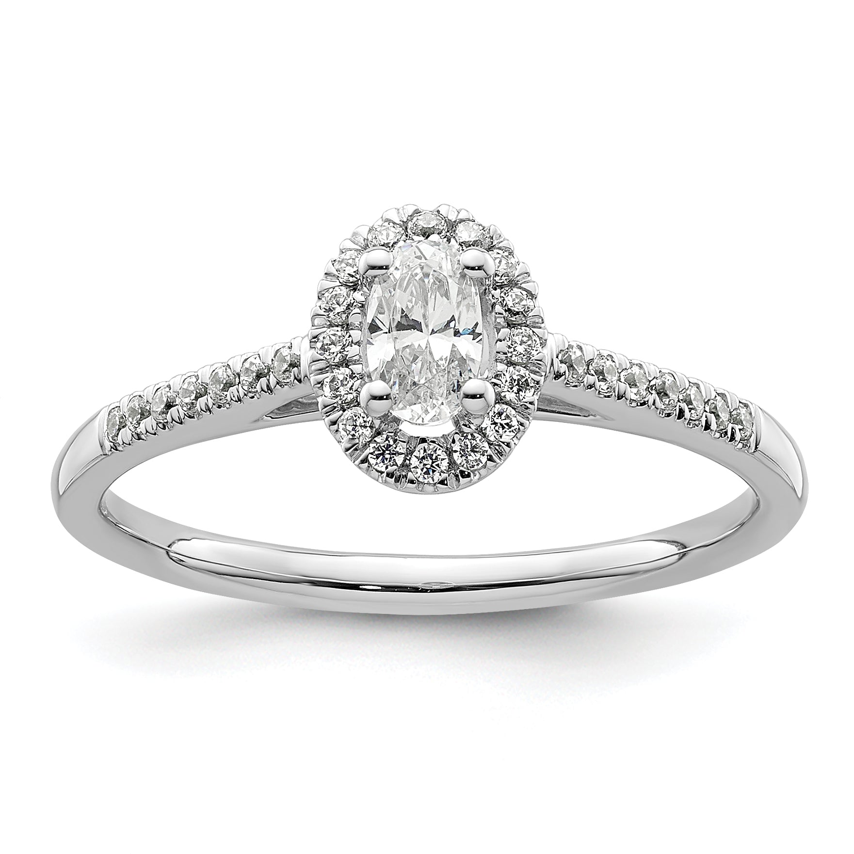 14K White Gold Halo Plus (Holds 1/4 Carat (5.0X3.5mm) Oval Center) 1/6 Diamond Semi Mount Engagement Ring