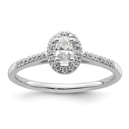 14K White Gold Halo Plus (Holds 1/4 Carat (5.0X3.5mm) Oval Center) 1/6 Diamond Semi Mount Engagement Ring