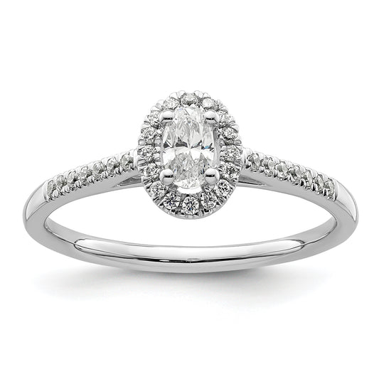 14K White Gold Halo Plus (Holds 1/4 Carat (5.0X3.5mm) Oval Center) 1/6 Diamond Semi Mount Engagement Ring