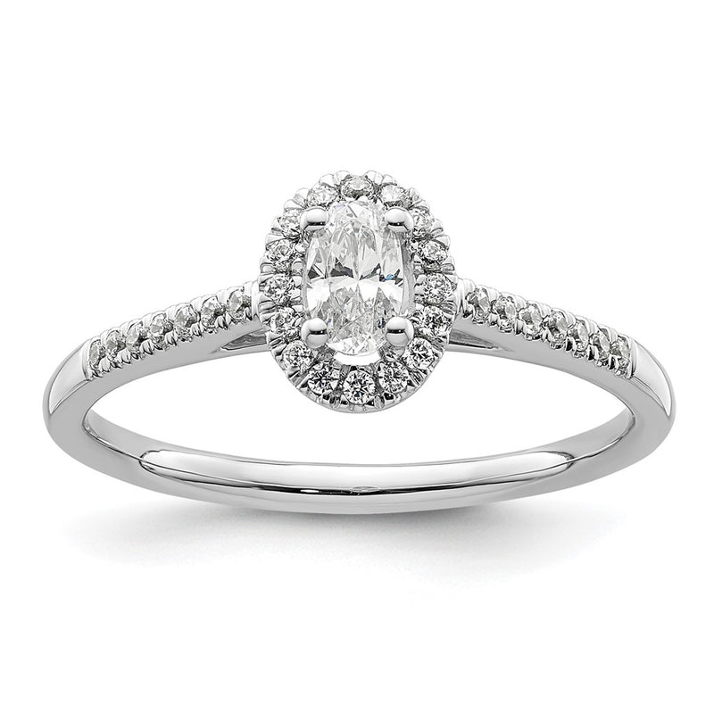 14K White Gold Halo Plus (Holds 1/4 Carat (5.0X3.5mm) Oval Center) 1/6 Diamond Semi Mount Engagement Ring