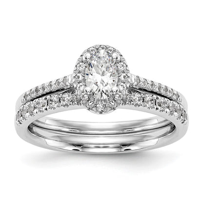 14k White Gold 1/2 Ct. Lab Grown Diamond VS/SI+ G+ 1 Ct. Center Oval Halo Engagement Ring