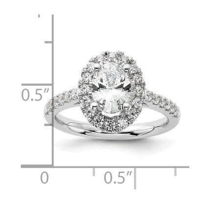 14K White Gold Halo Plus (Holds 1 carat (8.0x5.5mm) Oval Center) 1/2 carat Diamond Semi-Mount Engagement Ring