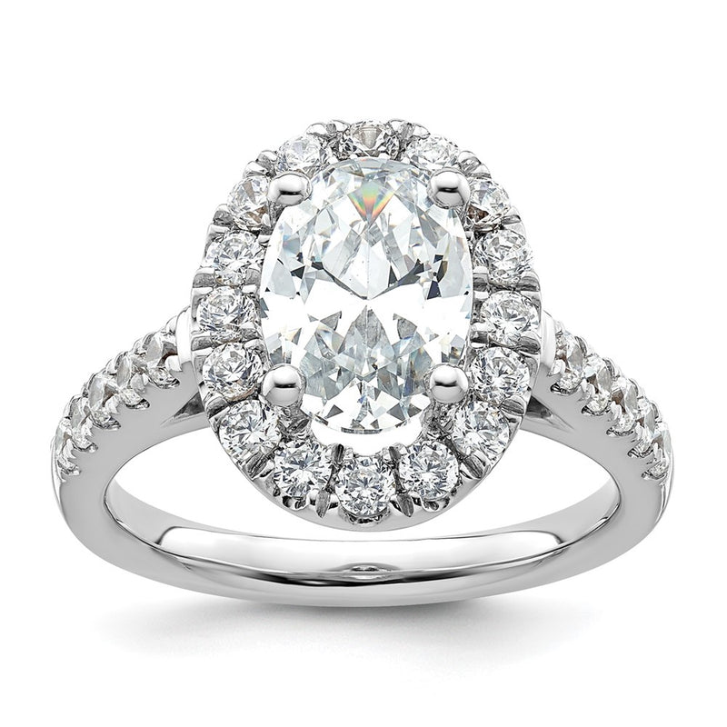 14K White Gold Halo Plus (Holds 2 carat (10.2x7.0mm) Oval Center) 7/8 carat Diamond Semi-Mount Engagement Ring