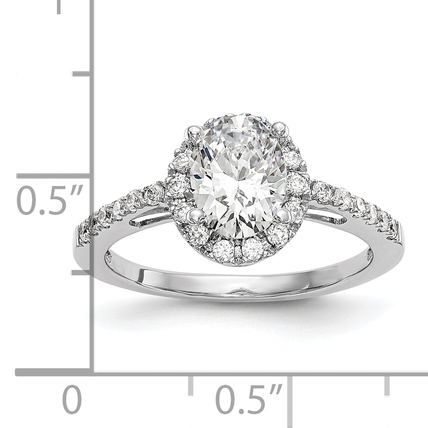 14K White Gold Halo Plus (Holds 1 Carat (7X5mm) Oval Center) 1/4 Diamond Semi Mount Engagement Ring