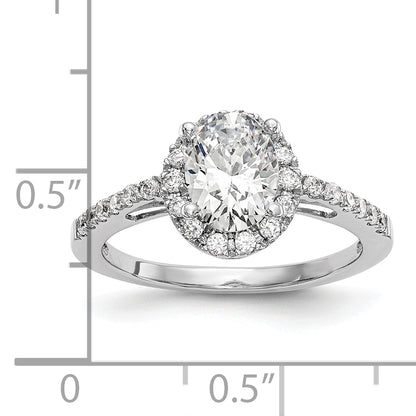 14K White Gold Halo Plus (Holds 1 Carat (7X5mm) Oval Center) 1/4 Diamond Semi Mount Engagement Ring