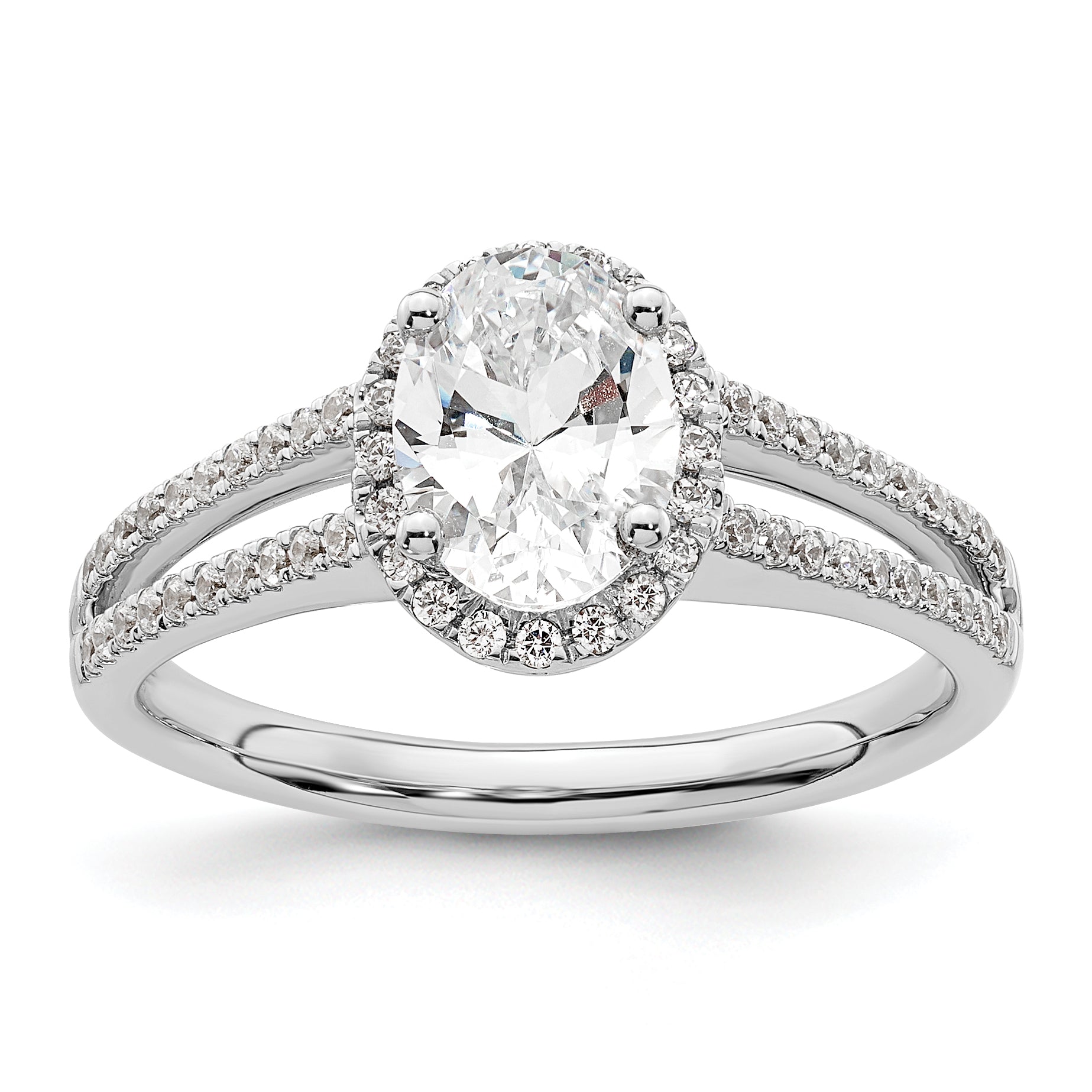 14K White Gold Halo Plus (Holds 3/4 Carat (7.5X5.0mm) Oval Center) 1/3 Diamond Semi Mount Engagement Ring