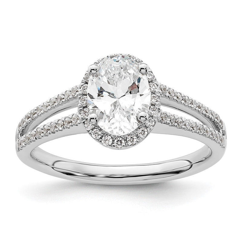 14K White Gold Halo Plus (Holds 3/4 Carat (7.5X5.0mm) Oval Center) 1/3 Diamond Semi Mount Engagement Ring