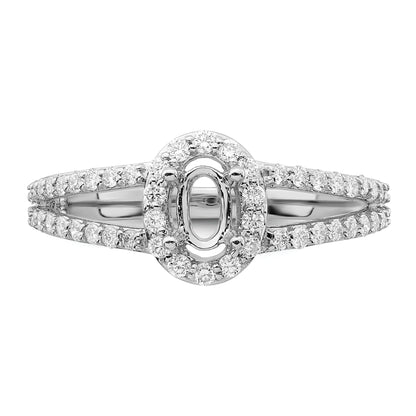 14K White Gold Halo Plus (Holds 1/2 Carat (6X4mm) Oval Center) Diamond Semi Mount Engagement Ring