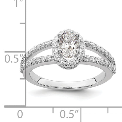 14K White Gold Halo Plus (Holds 1/2 Carat (6X4mm) Oval Center) Diamond Semi Mount Engagement Ring