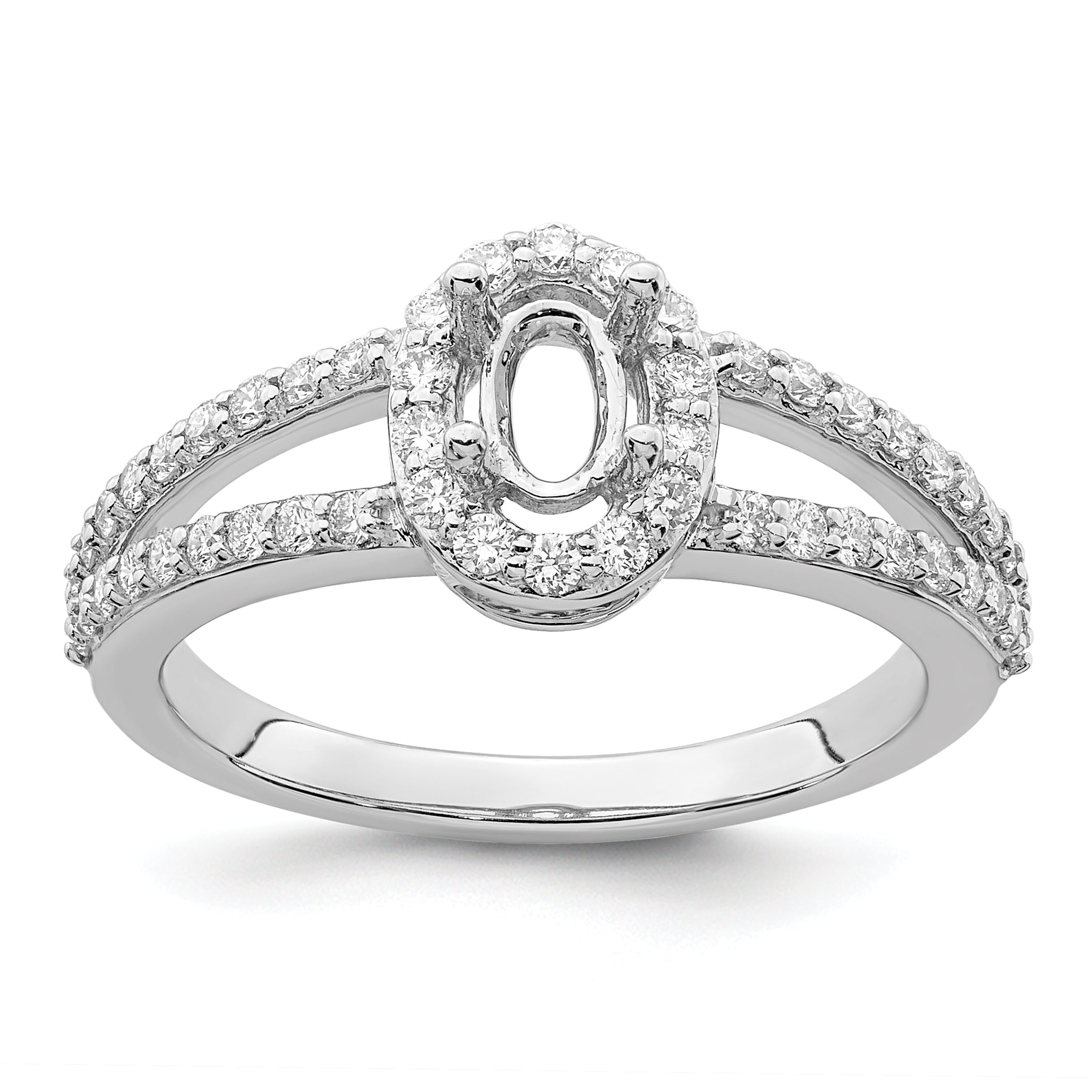 14K White Gold Halo Plus (Holds 1/2 Carat (6X4mm) Oval Center) Diamond Semi Mount Engagement Ring