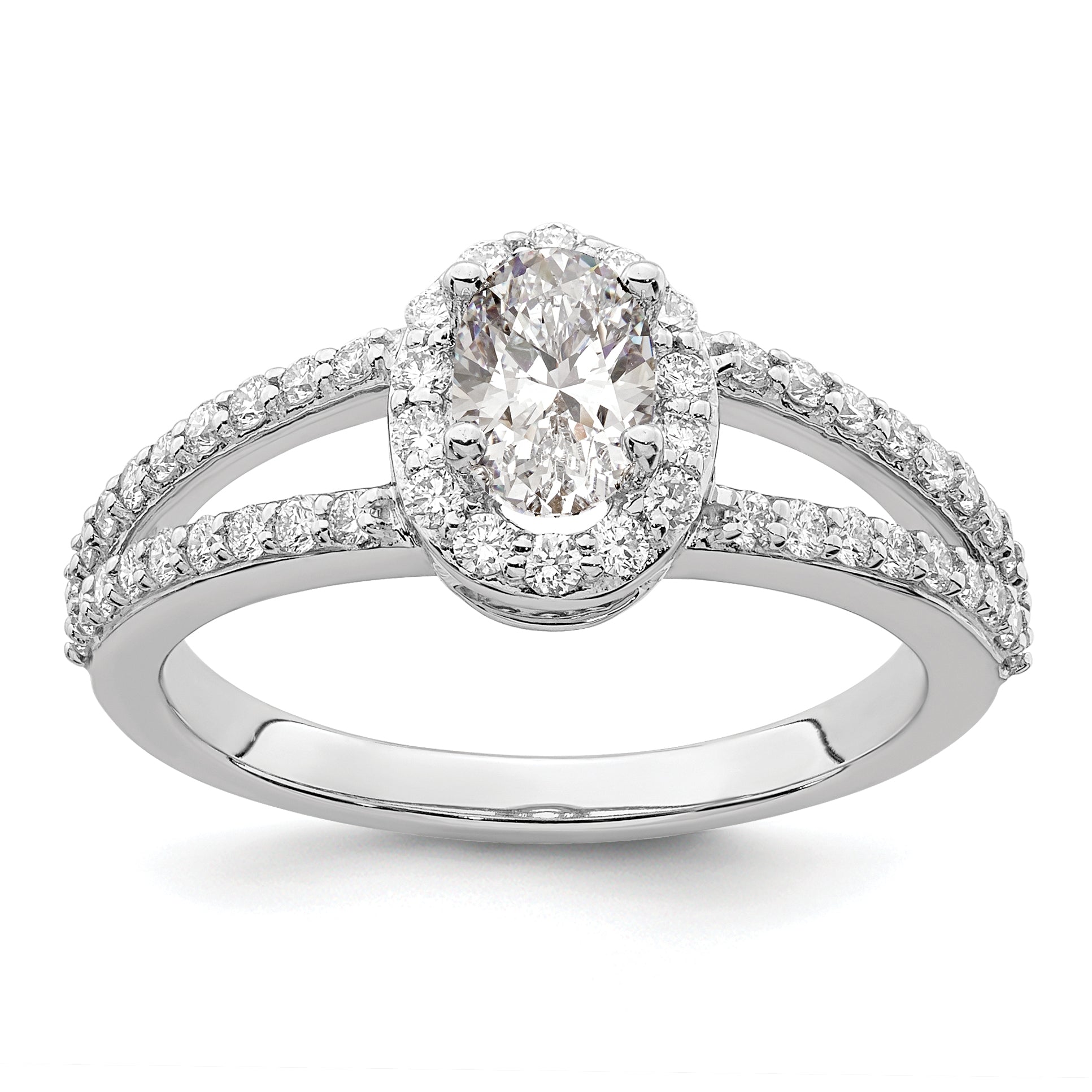 14K White Gold Halo Plus (Holds 1/2 Carat (6X4mm) Oval Center) Diamond Semi Mount Engagement Ring