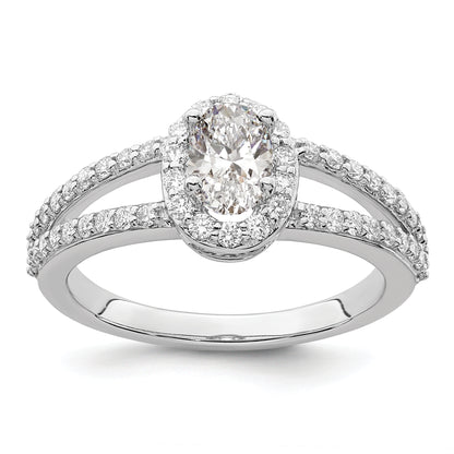 14K White Gold Halo Plus (Holds 1/2 Carat (6X4mm) Oval Center) Diamond Semi Mount Engagement Ring