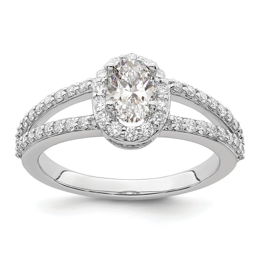 14K White Gold Halo Plus (Holds 1/2 Carat (6X4mm) Oval Center) Diamond Semi Mount Engagement Ring