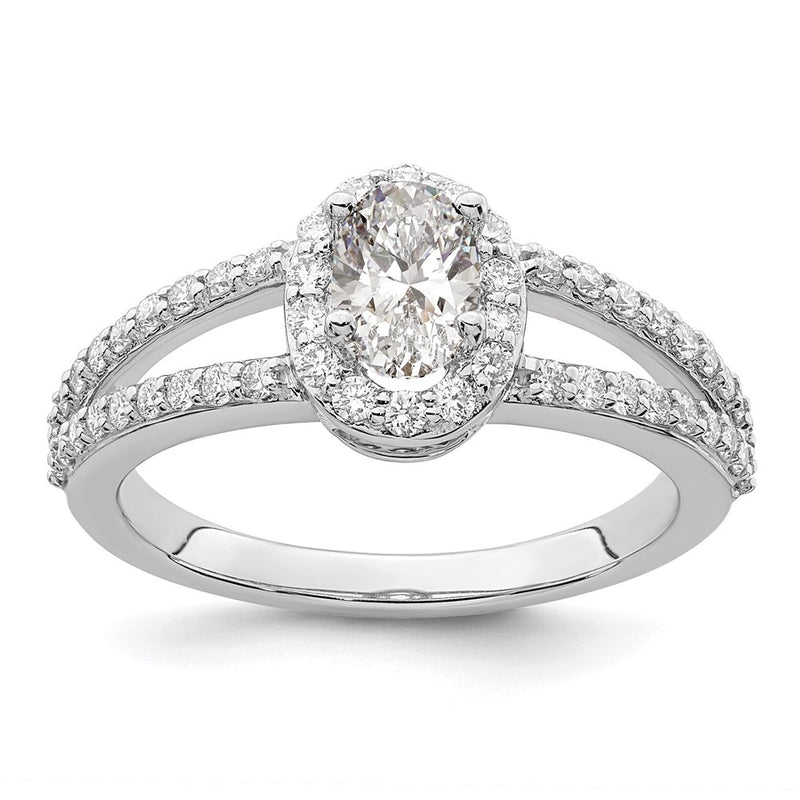 14K White Gold Halo Plus (Holds 1/2 Carat (6X4mm) Oval Center) Diamond Semi Mount Engagement Ring