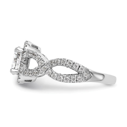 14K White Gold Halo Twist (Holds 1 carat (7.5x5.5mm) Oval Center) 3/4 carat Diamond Semi-Mount Engagement Ring
