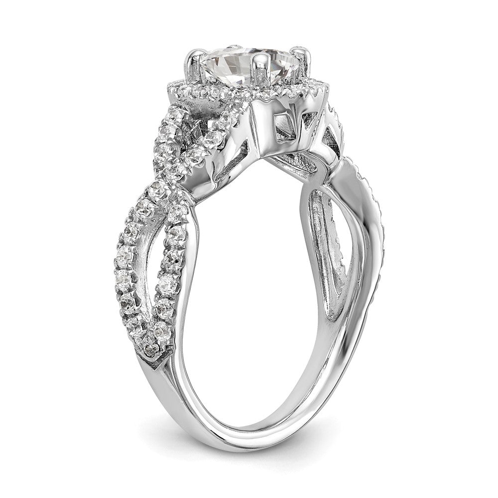 14K White Gold Halo Twist (Holds 1 carat (7.5x5.5mm) Oval Center) 3/4 carat Diamond Semi-Mount Engagement Ring