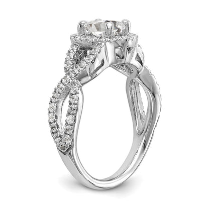 14K White Gold Halo Twist (Holds 1 carat (7.5x5.5mm) Oval Center) 3/4 carat Diamond Semi-Mount Engagement Ring